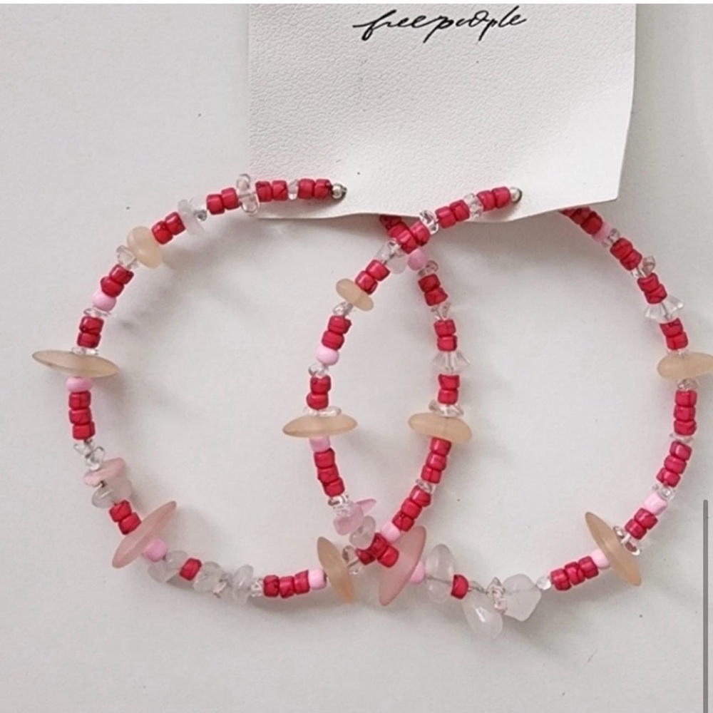 Free People Pink Beaded Hoop Earrings
